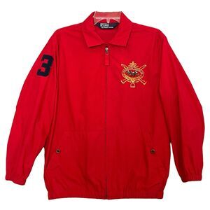 Polo Ralph Lauren Harrington Jacket Mens S Red Gold Crest Bomber Equestrian Vtg